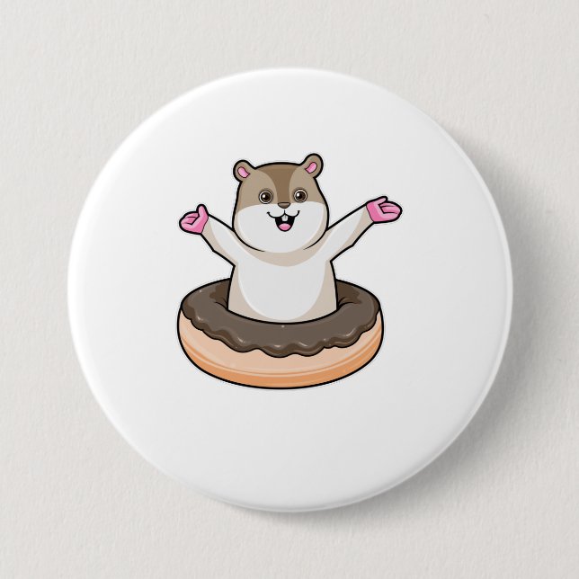 Chapa Redonda De 7 Cm Hamster con donut de chocolate (Anverso)