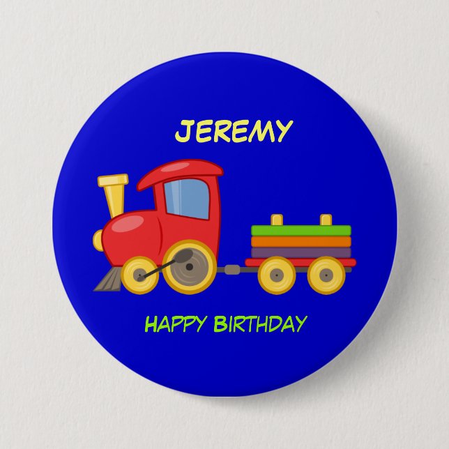 Chapa Redonda De 7 Cm Happy Birthday, Toy Train, template (Anverso)