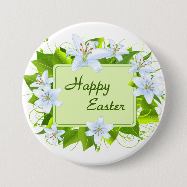 Chapa Redonda De 7 Cm Happy Easter, Easter Lilies (Anverso)
