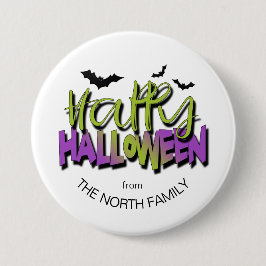Chapa Redonda De 7 Cm Happy Halloween Typography con Bats Green ID685