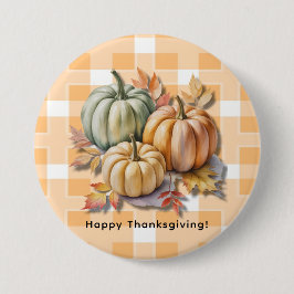 Chapa Redonda De 7 Cm Happy Thanksgiving Pumpkins & Autumn Leaves