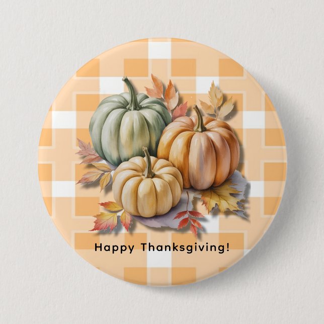 Chapa Redonda De 7 Cm Happy Thanksgiving Pumpkins & Autumn Leaves (Anverso)