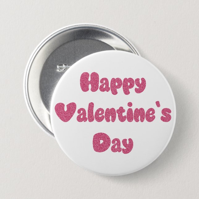 Chapa Redonda De 7 Cm Happy Valentine's Day Glitter Button (Anverso y reverso)