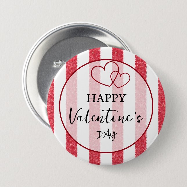Chapa Redonda De 7 Cm Happy Valentine's Day Heart Stripes Button (Anverso y reverso)