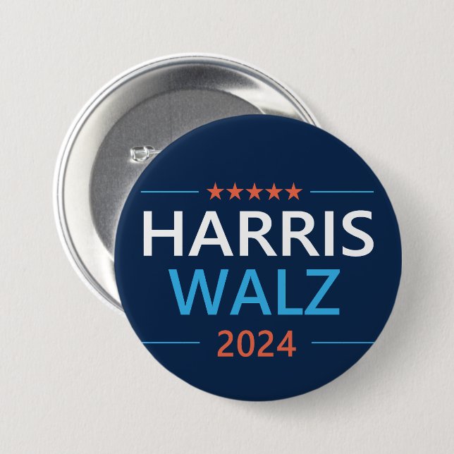 Chapa Redonda De 7 Cm Harris Walz 2024 para presidente (Anverso y reverso)