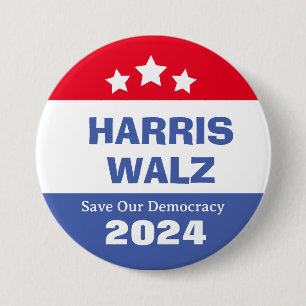 Chapa Redonda De 7 Cm Harris Walz 2024 Salvemos nuestra democracia