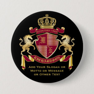 Chapa Redonda De 7 Cm Haz tu propio escudo de armas rojo oro emblema de
