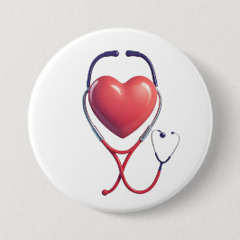 Chapa Redonda De 7 Cm Heart & Stethoscope Medical Button | Cute Badge fo