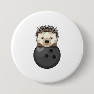 Chapa Redonda De 7 Cm Hedgehog en el Bowling con bolas