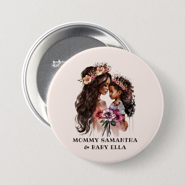 Chapa Redonda De 7 Cm Hermosa mamá negra y hija (Anverso y reverso)