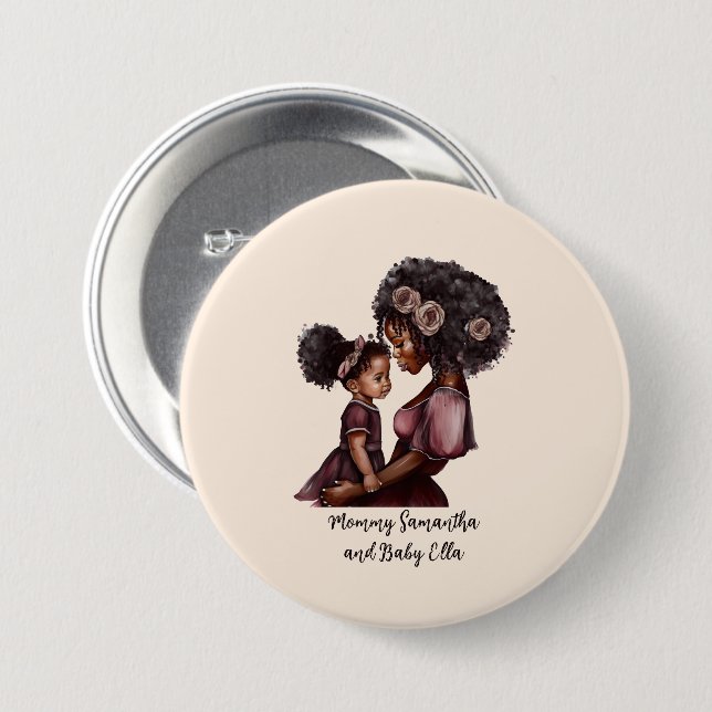 Chapa Redonda De 7 Cm Hermosa mamá y hija negras (28) (Anverso y reverso)