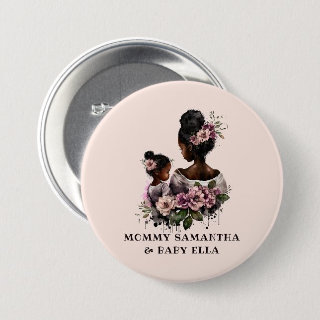 Chapa Redonda De 7 Cm Hermosa mamá y hija negras (7) (Anverso y reverso)