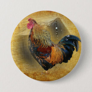 Chapa Redonda De 7 Cm Hermoso gallo y rústico gallinero
