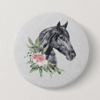 Chapa Redonda De 7 Cm Hermoso retrato de cabeza de caballo negro
