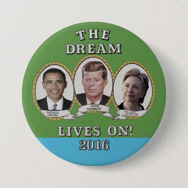 Chapa Redonda De 7 Cm Hillary Clinton, Barack Obama y John Kennedy (Anverso)