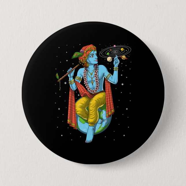 Chapa Redonda De 7 Cm Hinduismo Lord Krishna (Anverso)
