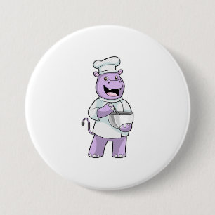 Chapa Redonda De 7 Cm Hippo como chef con Bowl