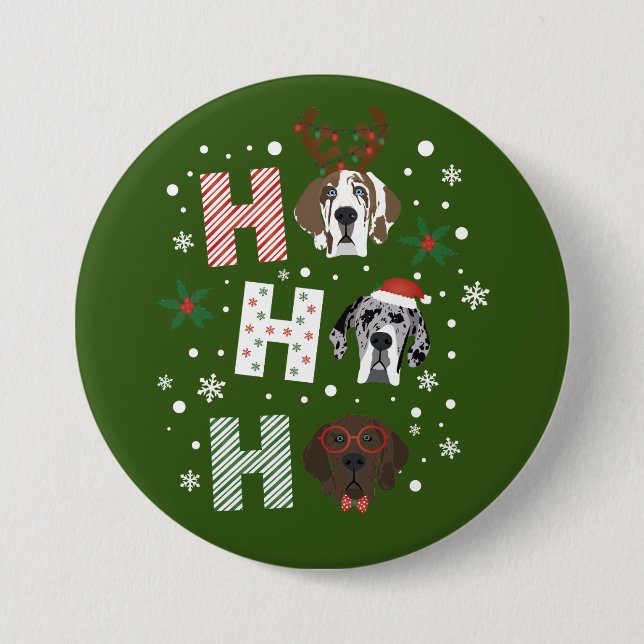 Chapa Redonda De 7 Cm Ho Ho Ho Ho Great Dane Feliz Navidad (Anverso)