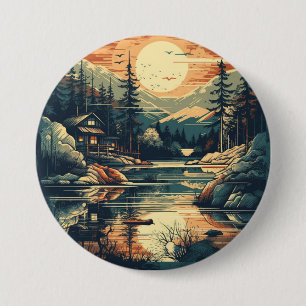 Chapa Redonda De 7 Cm Hogar de montaña de arte retro escandinavo