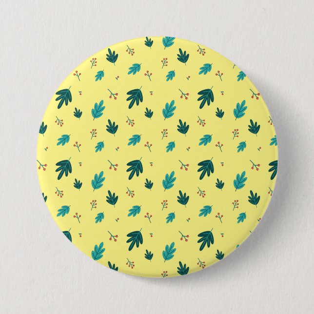 Chapa Redonda De 7 Cm Hojas de árbol evergreen y Berries Red Holly (Anverso)