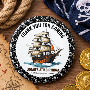Chapa Redonda De 7 Cm ¡Hola! Cumpleaños 8 del barco pirata