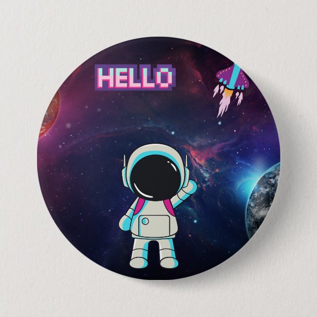 Chapa Redonda De 7 Cm Hola desde el espacio, (Anverso)