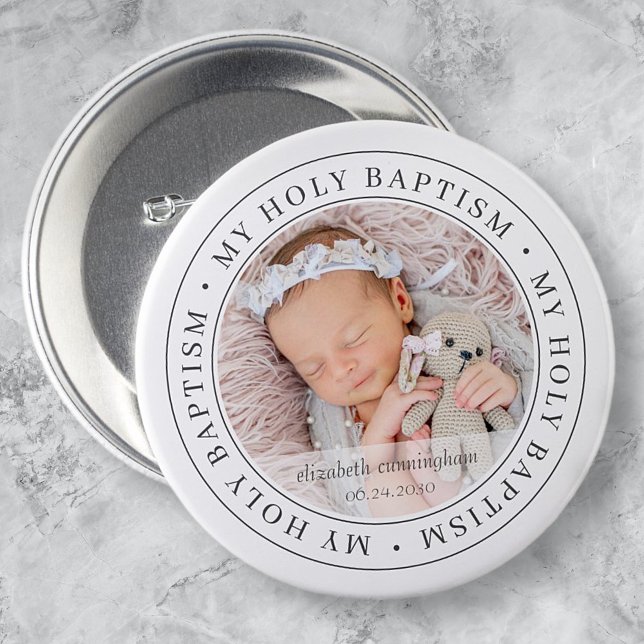 Chapa Redonda De 7 Cm Holy Baptism Simple Frame Modern Custom Photo (Subido por el creador)
