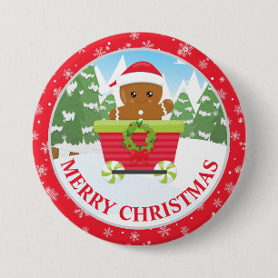 Chapa Redonda De 7 Cm Hombre de jengibre lindo en tren y Navidad nevada