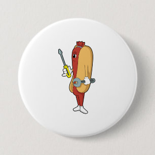 Chapa Redonda De 7 Cm Hotdog como mecánico con herramienta