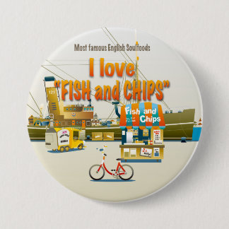 Chapa Redonda De 7 Cm I love FISH & CHIPS