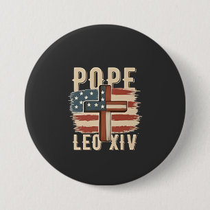Chapa Redonda De 7 Cm Iglesia Cristiana Papa León XIV Bandera de EE. UU.