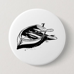 Chapa Redonda De 7 Cm Ilustración de bote de remos náutico en blanco y n