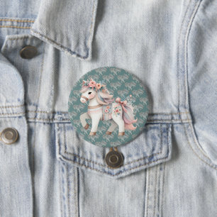 Chapa Redonda De 7 Cm Ilustración de caballo fantástico en pastel floral