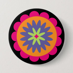 Chapa Redonda De 7 Cm ilustración de formas florales naranja y rosa