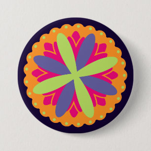 Chapa Redonda De 7 Cm ilustración de formas florales naranjas