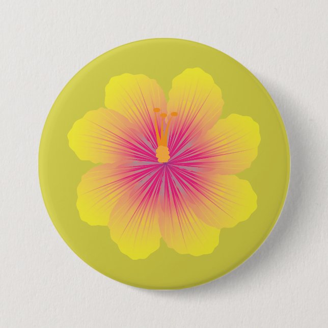 Chapa Redonda De 7 Cm Ilustración de Hibisco Amarillo (Anverso)