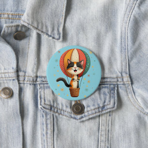 Chapa Redonda De 7 Cm Ilustración de la aventura en el cielo del gato ca