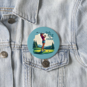 Chapa Redonda De 7 Cm Ilustración Retro de Golf 'Las Chicas Mandan en el
