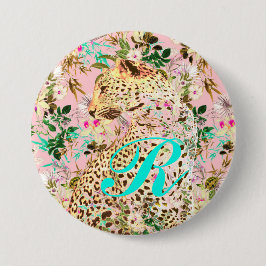 Chapa Redonda De 7 Cm Impresión floral tropical de leopardo hawaiano