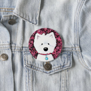 Chapa Redonda De 7 Cm Impresiones Florales de Westie Esponjoso