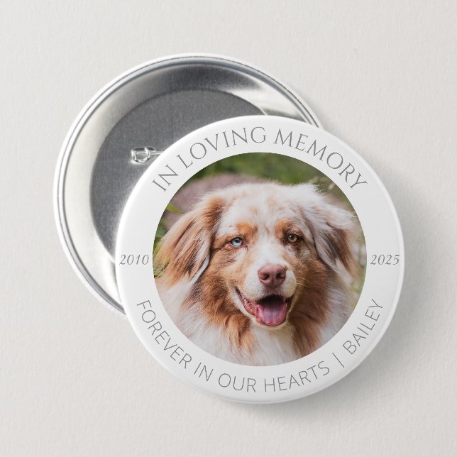 Chapa Redonda De 7 Cm In Loving Memory Custom Pet Photo & Name Badge (Anverso y reverso)
