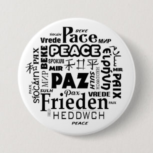 Chapa Redonda De 7 Cm Insignia de paz en varios idiomas