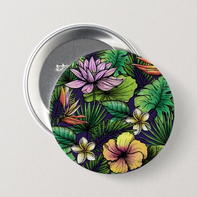 Chapa Redonda De 7 Cm Insignia floral tropical (Anverso y reverso)