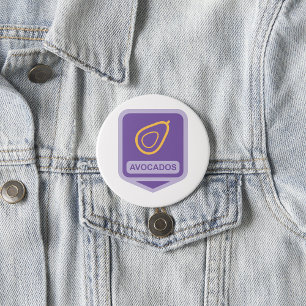 Chapa Redonda De 7 Cm Insignia minimalista de aguacate en morado y oro