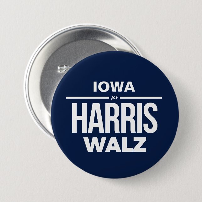 Chapa Redonda De 7 Cm Iowa para Harris Walz (Anverso y reverso)