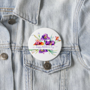 Chapa Redonda De 7 Cm Iris personalizado con acuarela púrpura