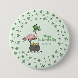 Chapa Redonda De 7 Cm Irish Shamrock Flamingo St. Patrick’s Day Party Bu