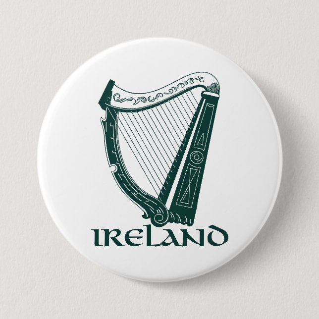 Chapa Redonda De 7 Cm Irlandés Harp Design, Irish Harp (Anverso)