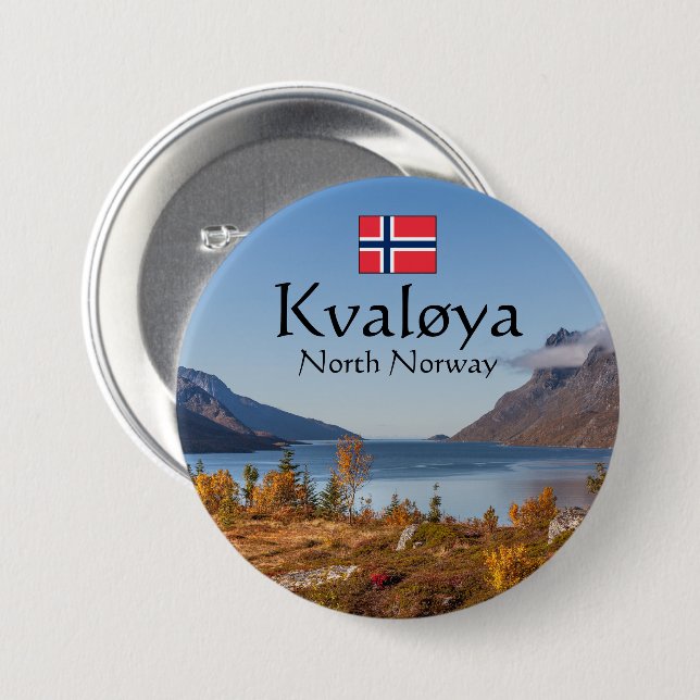 Chapa Redonda De 7 Cm Isla Kvaloya Noruega (Anverso y reverso)