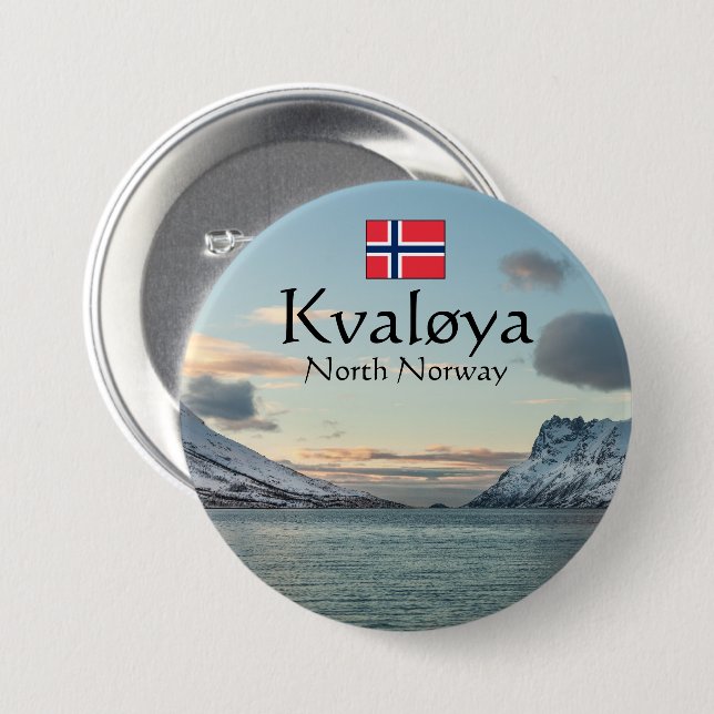 Chapa Redonda De 7 Cm Isla Kvaloya Noruega (Anverso y reverso)